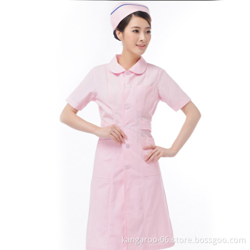 Chinese Collar Hospital Medical Staff Nurse Uniform Dress Set Pink